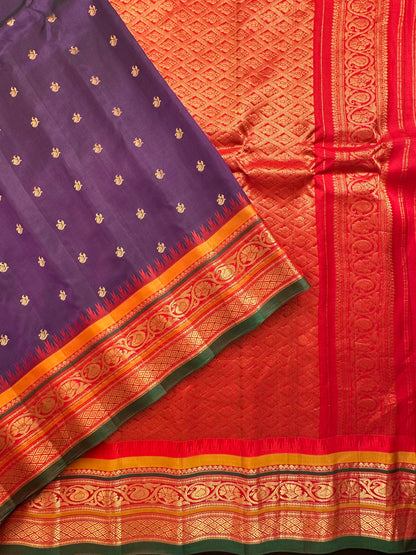 Purple-Red Gadwal Pure Silk Saree