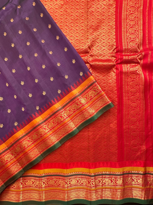 Purple-Red Gadwal Pure Silk Saree