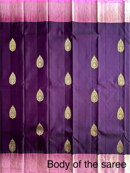 Wine-Pink Handloom Kanjivaram Pure Silk Saree