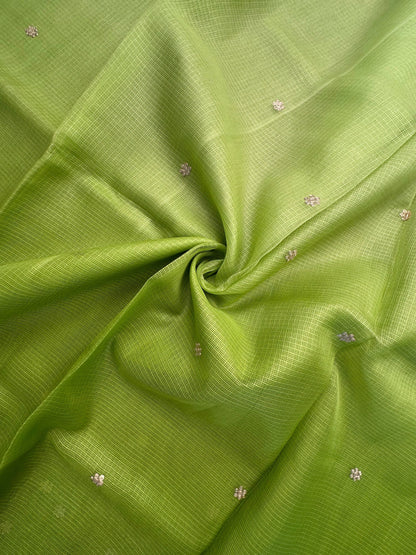 Parrot Green Gitika Kota Doria Pure Silk Saree