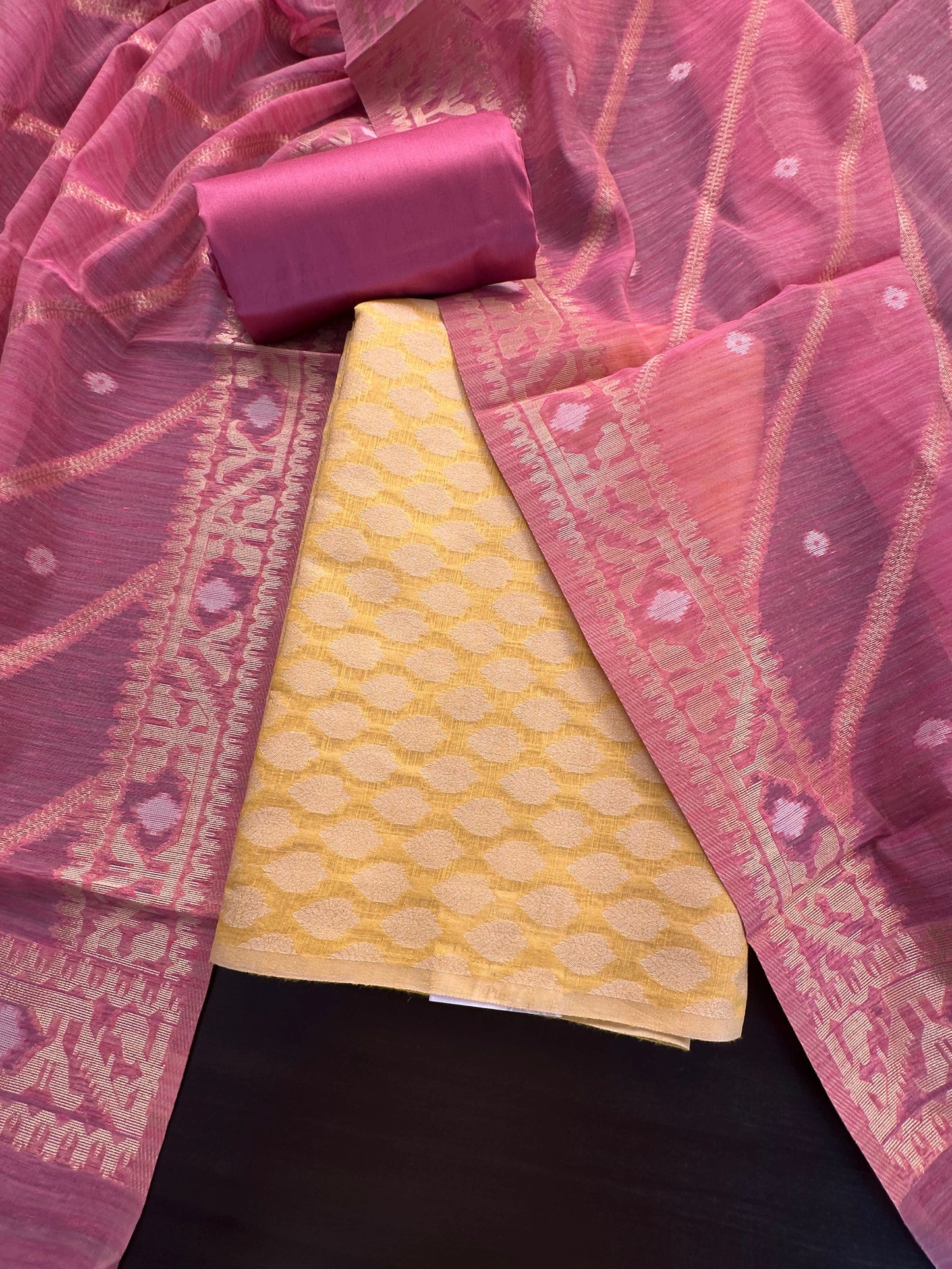 Yellow Jacquard Handloom Suit