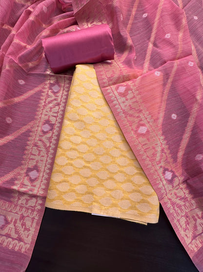 Yellow Jacquard Handloom Suit