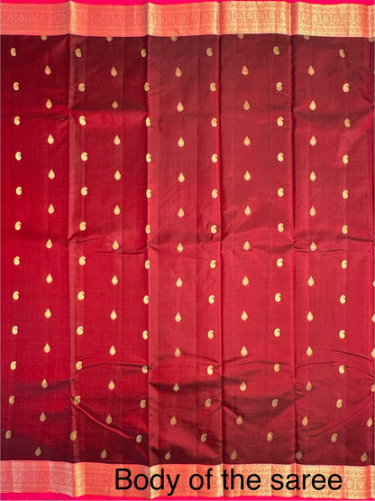 Maroon-Rani Pondicherry Pure Silk Saree