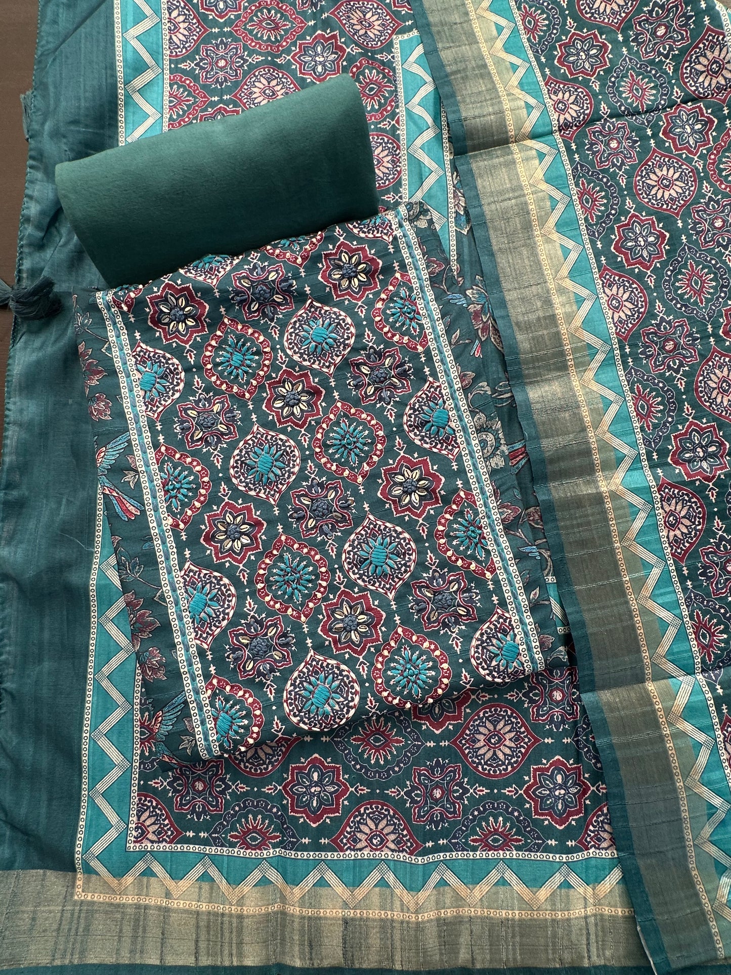 Rama Green Fancy Cotton 3-Piece Suit