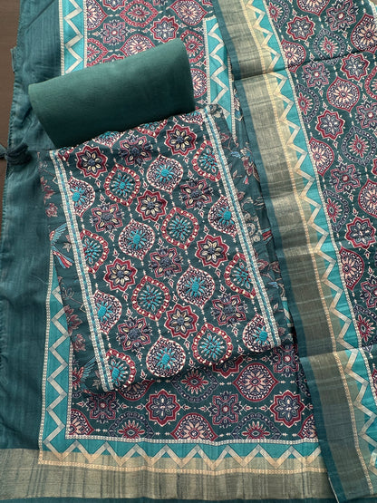 Rama Green Fancy Cotton 3-Piece Suit