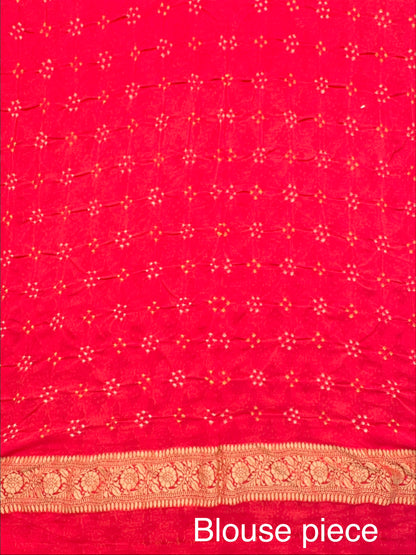 Coral Pink Gharchola Bandhej Pure Georgette Saree