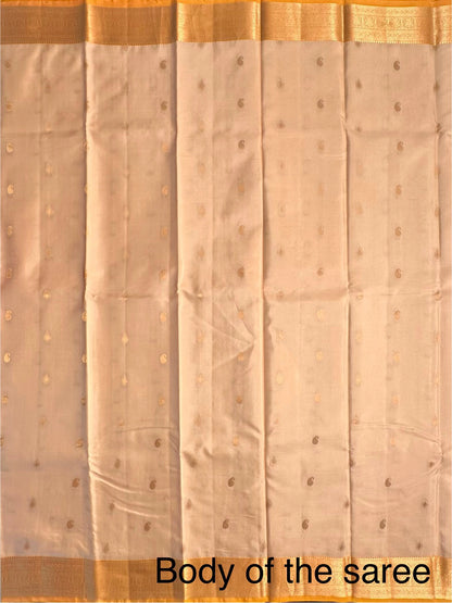 Cream-Yellow Pondicherry Pure Silk Saree