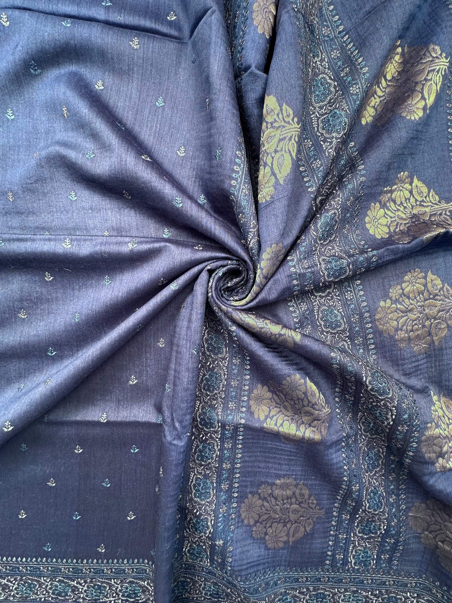 Navy Blue Muga Silk Saree