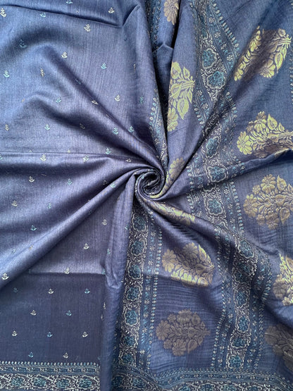 Navy Blue Muga Silk Saree