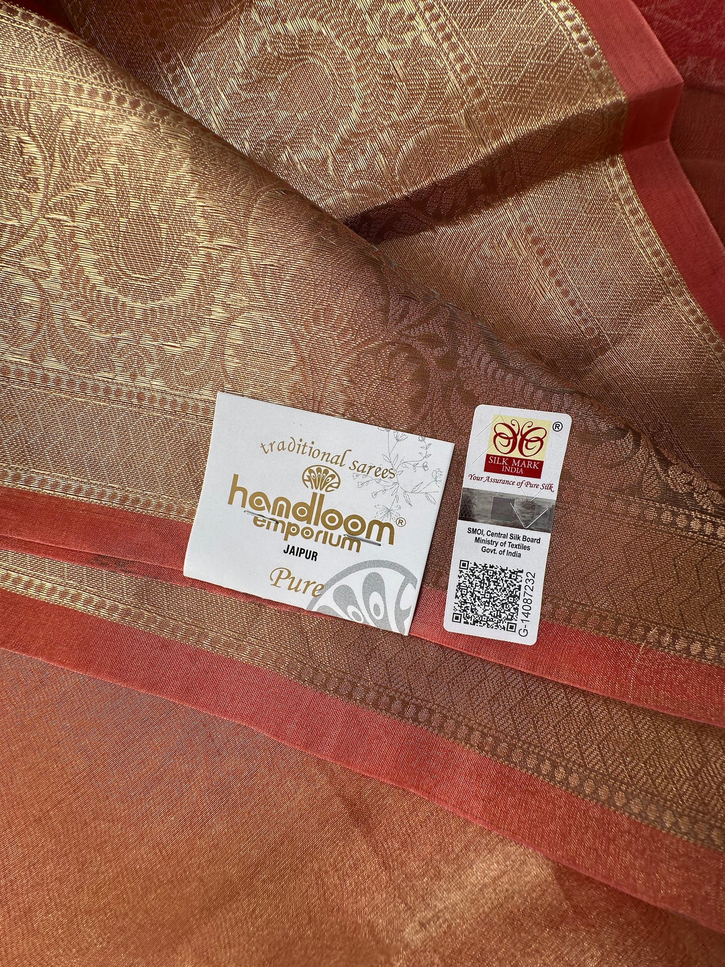 Peach Banarasi Pure Tissue Saree