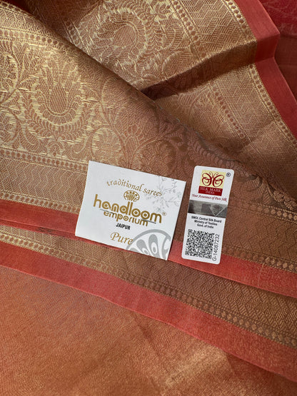 Peach Banarasi Pure Tissue Saree