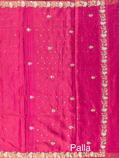 Rani Tussar-Tissue Silk Saree with Hand Work