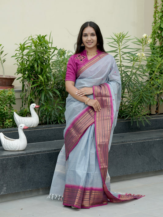 Grey Narayanpet Cotton  Saree
