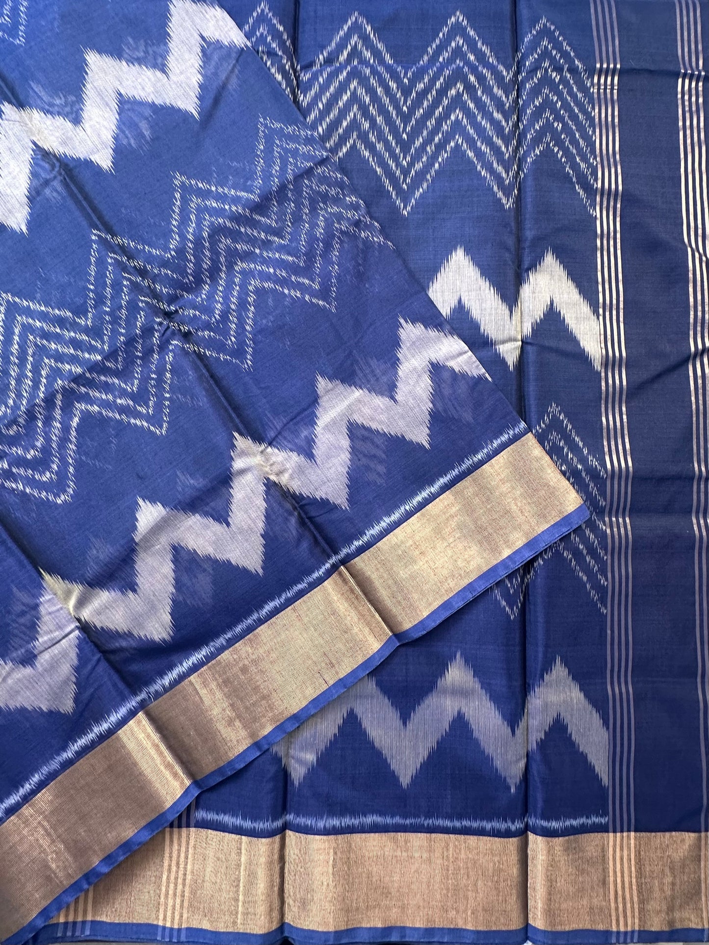 Royal Blue  Ikkat Kosa Cotton Silk Saree