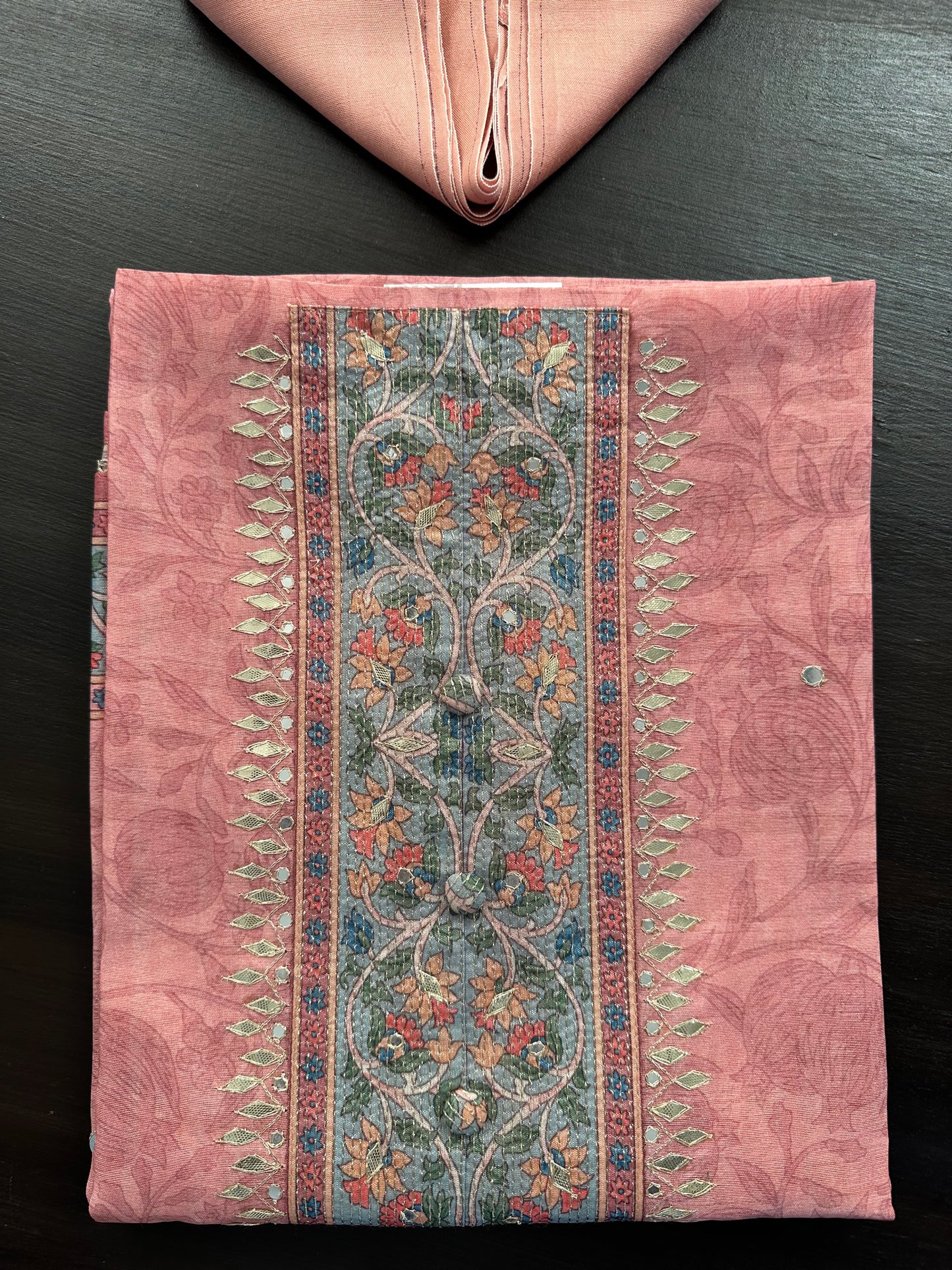 Coral Pink Fancy Cotton 3-Piece Suit