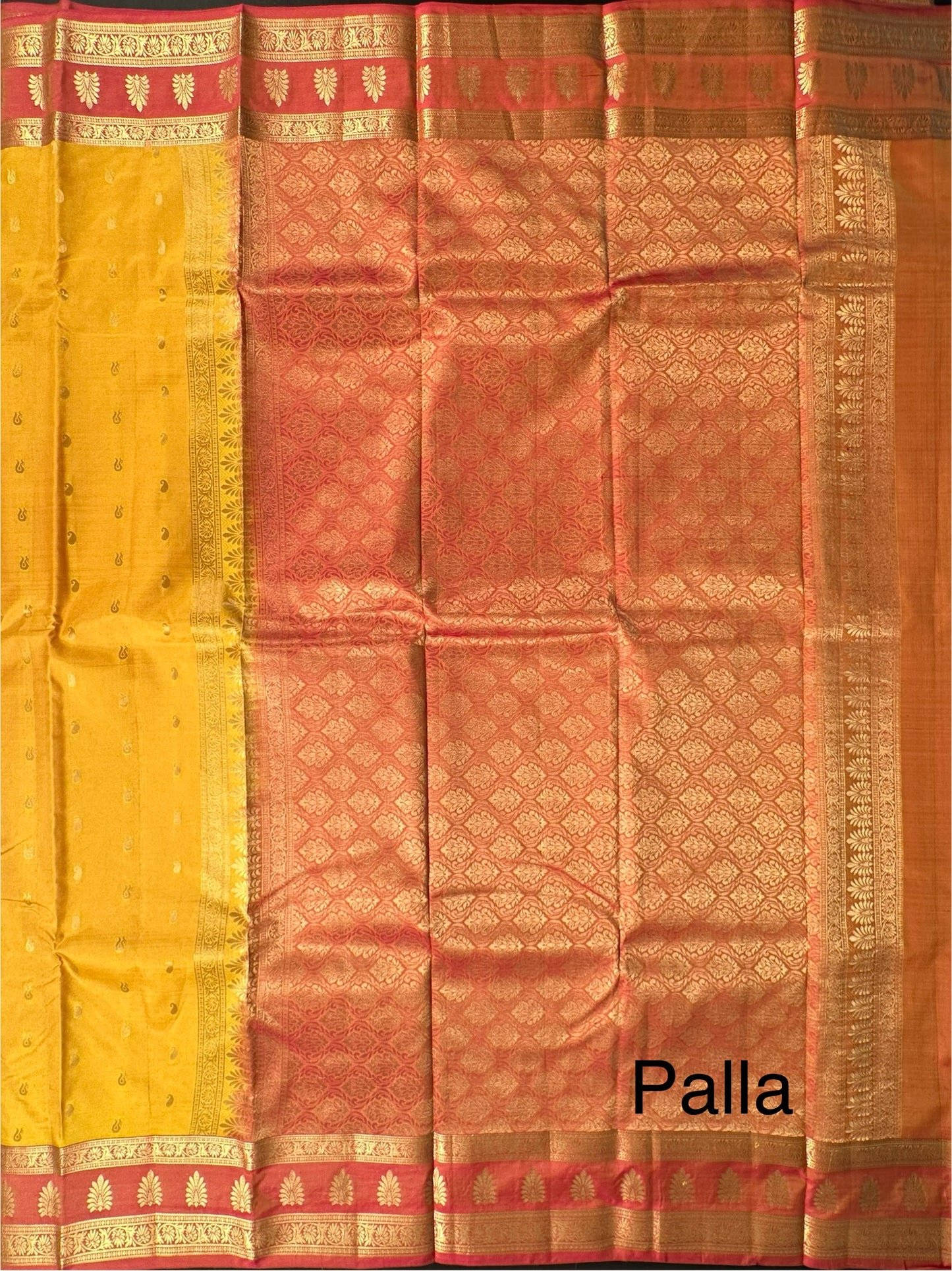Yellow  Pondicherry Handloom Pure Silk Saree