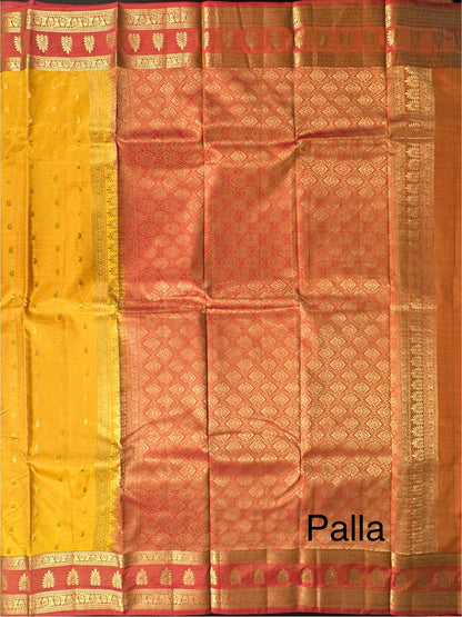 Yellow  Pondicherry Handloom Pure Silk Saree