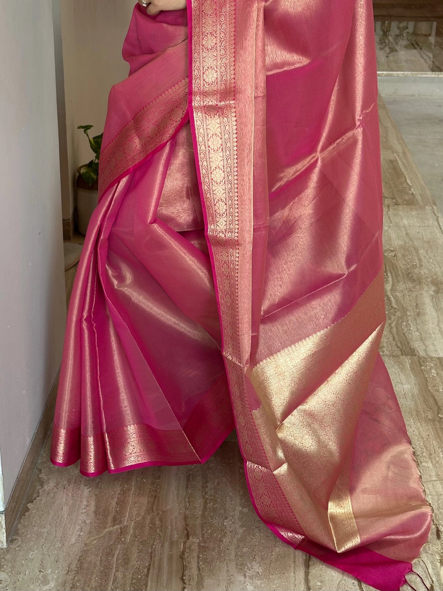 Strawberry Pink Amrit Tissue Saree