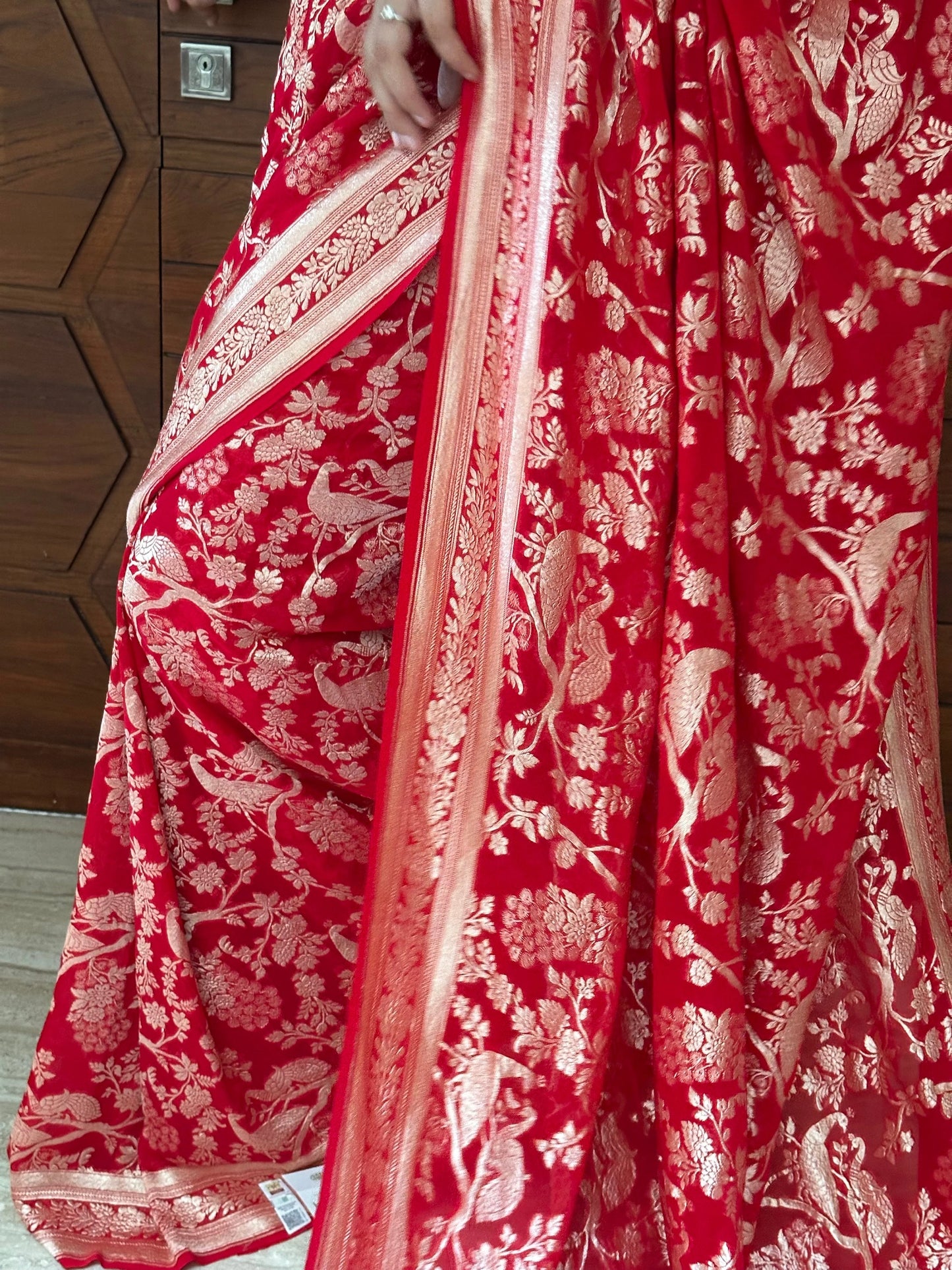 Red Khaddi Jaal Pure Georgette Saree