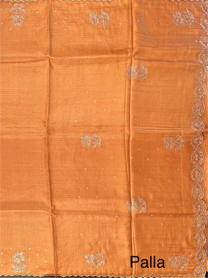 Mustard Aari Work Pure Tussar Silk Saree