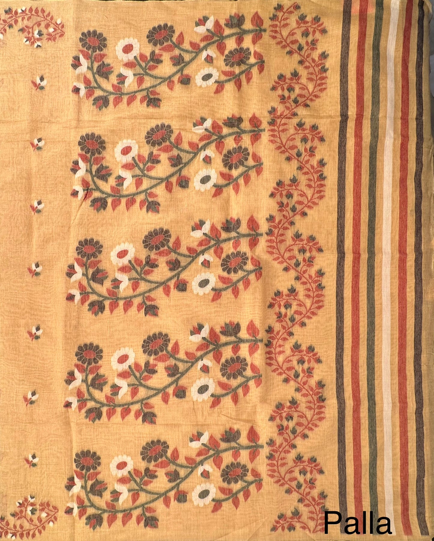 Mustard Floral Blended Cotton Saree