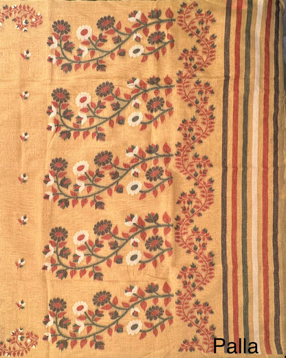 Mustard Floral Blended Cotton Saree