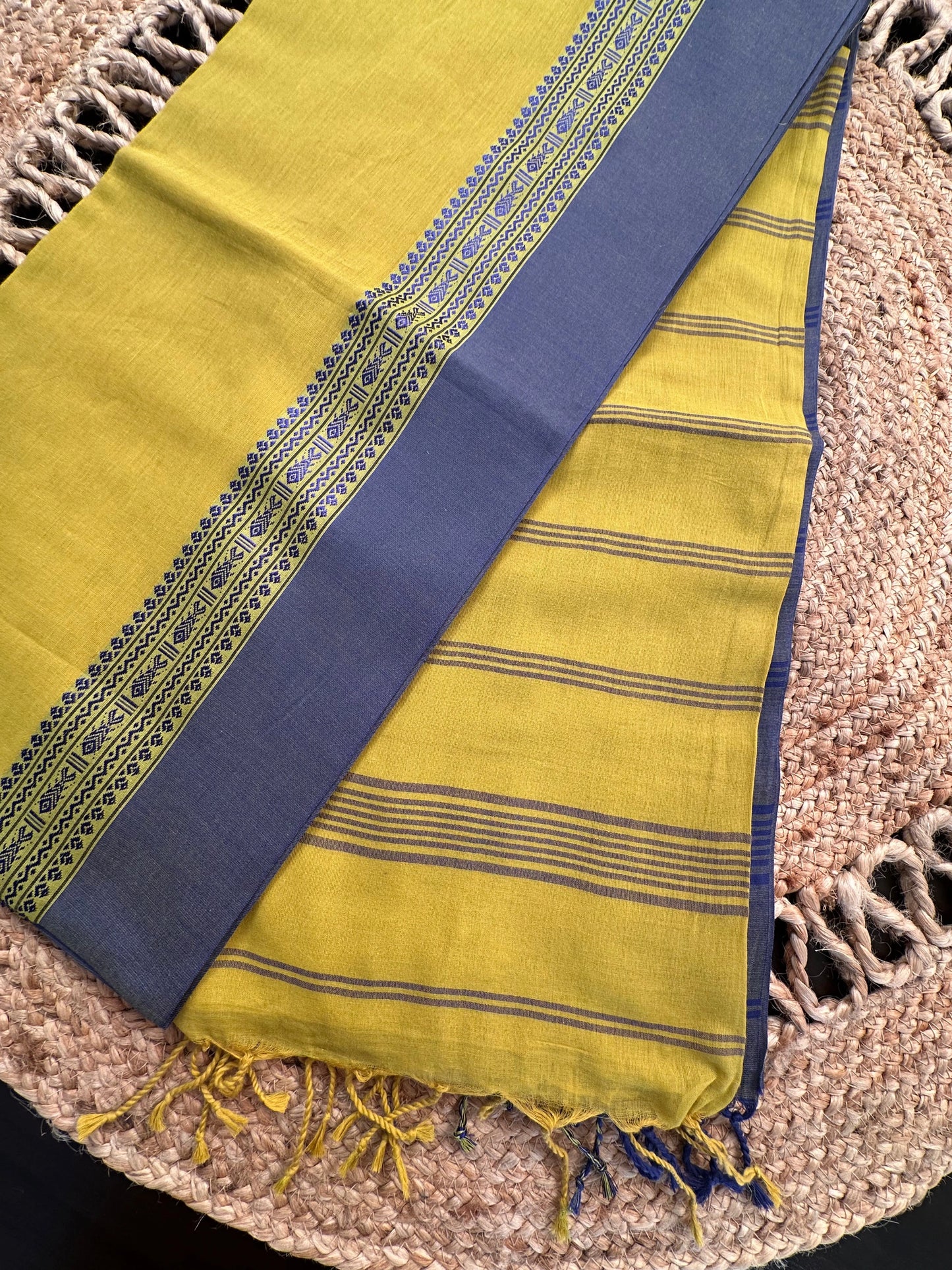 Olive Green-Blue Tripura Cotton Saree