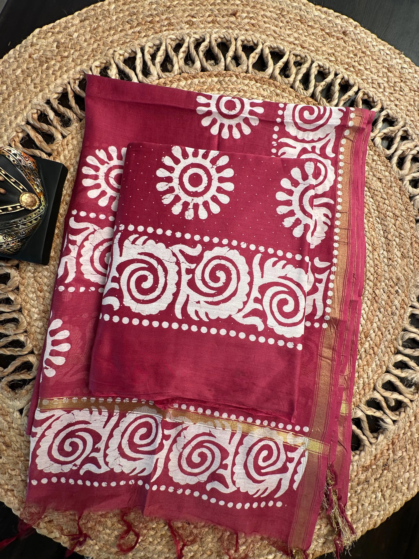Magenta Printed Chanderi 3-Piece Unstitched Suit