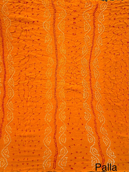 Yellow Rai Bandhej Chinon Saree with Crepe Blouse