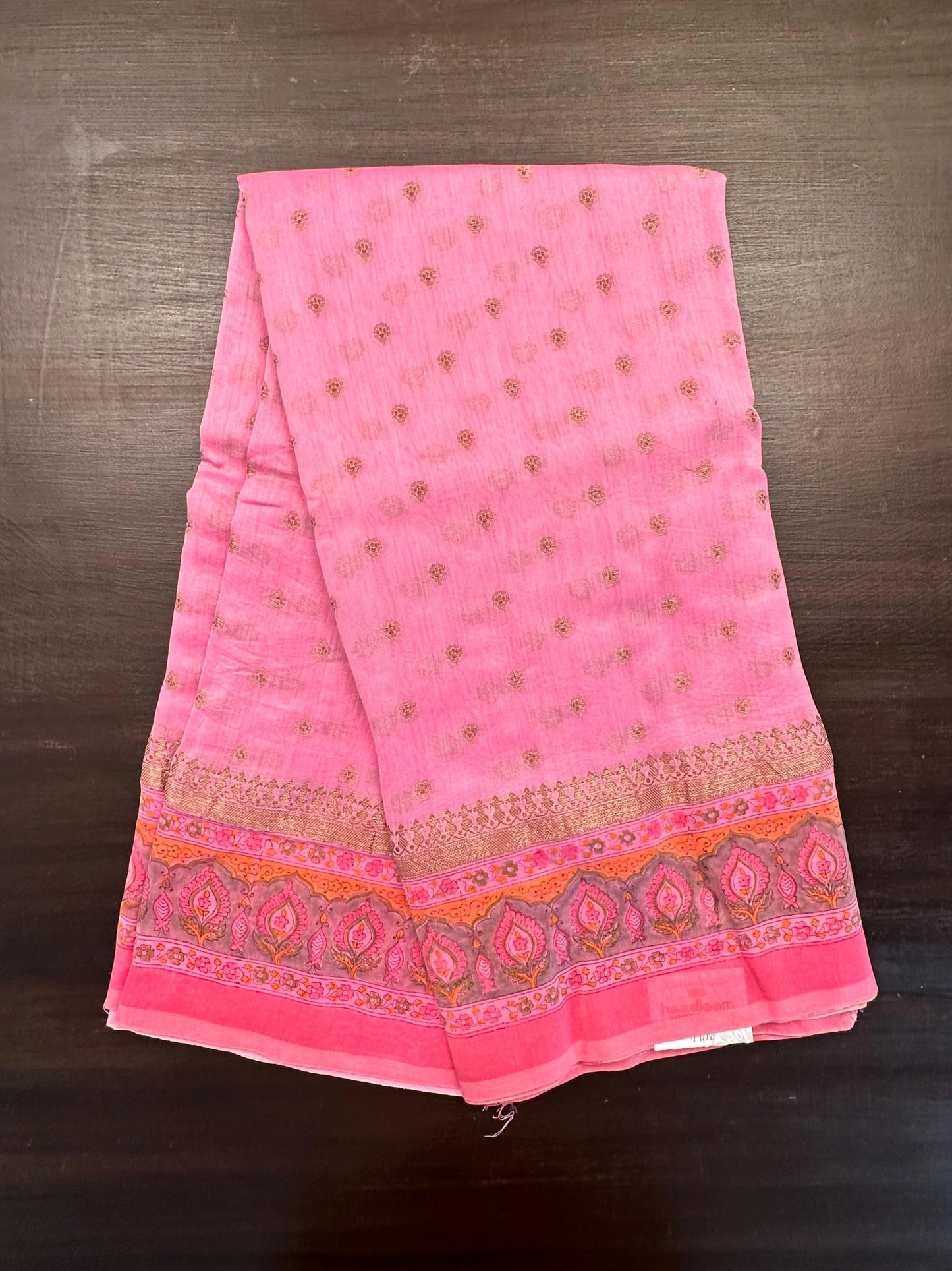 Pink Chanderi Saree with Hand Block Print