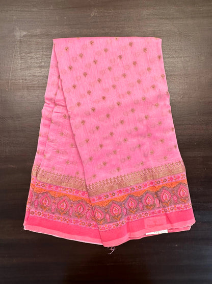 Pink Chanderi Saree with Hand Block Print