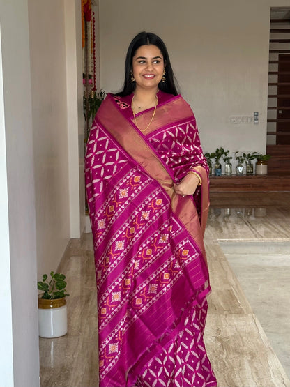 Magenta Ikkat Patola Handloom Silk Saree