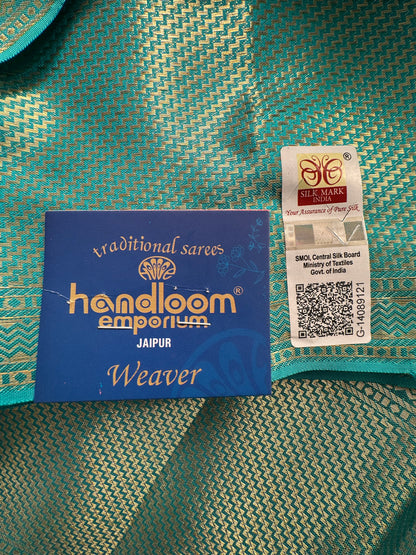 Pink-Firozi  Handloom Kanjivaram Jamawar Pure Silk Saree