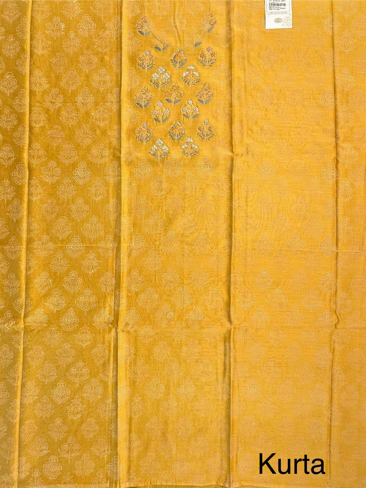 Yellow Chanderi Khadi Hand Block Printed 3-Piece Unstitched Suit