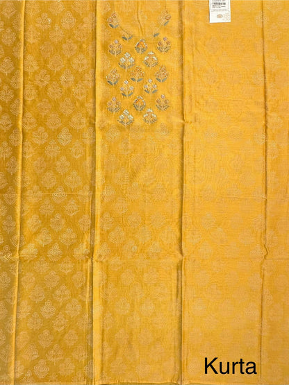 Yellow Chanderi Khadi Hand Block Printed 3-Piece Unstitched Suit