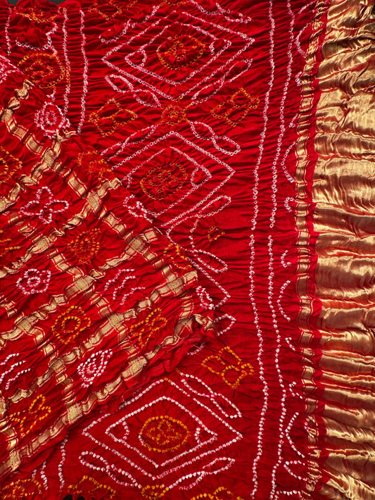 Red Gharchola Bandhej Gajji Silk Saree