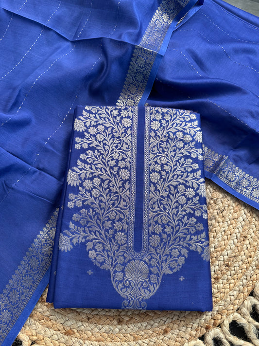 Navy Blue Handloom Chanderi Suit