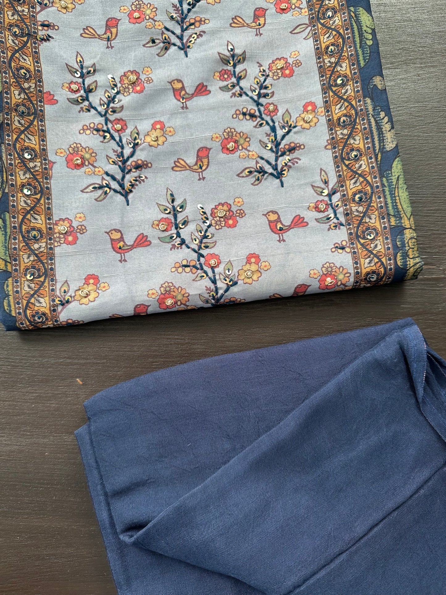 Navy Blue Fancy Cotton 3-Piece Suit