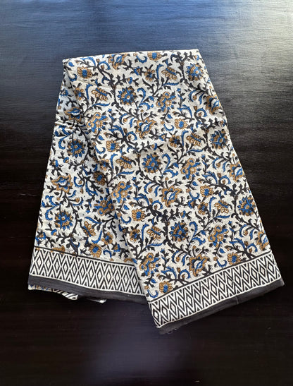 Beige- Blue  Pure Cotton Saree