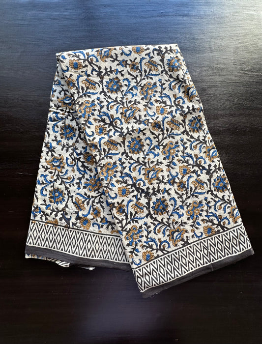 Beige- Blue  Pure Cotton Saree