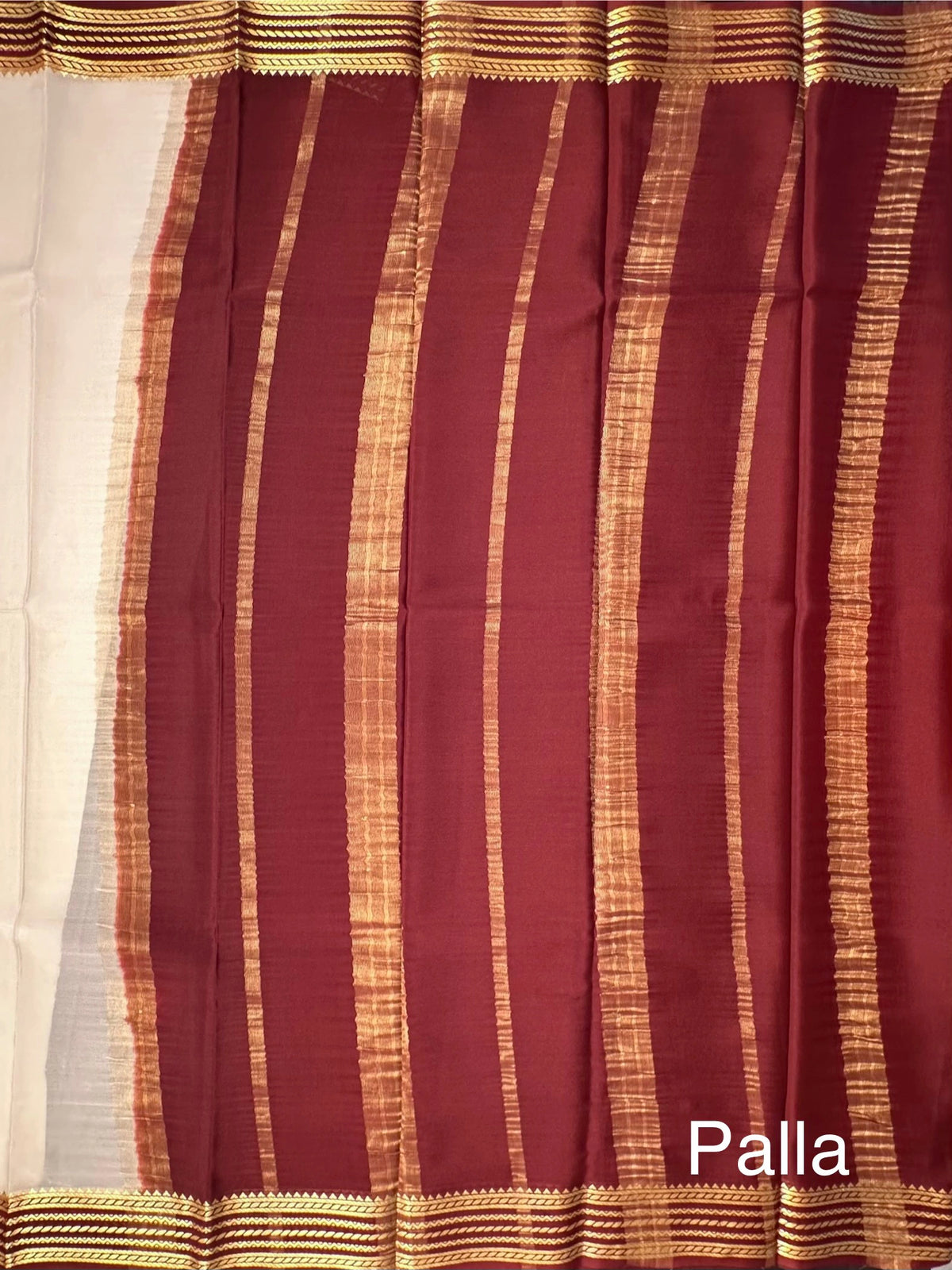 Cream-Maroon Mysore Crepe Saree