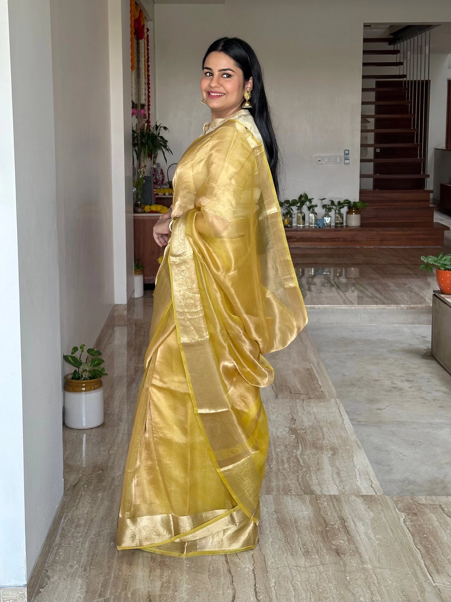Yellow Banarasi Pure Tissue Saree