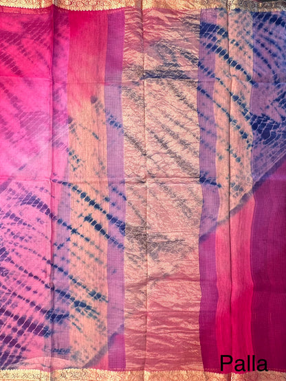 Rani-Blue Shibori Kota Doria Pure Silk Saree