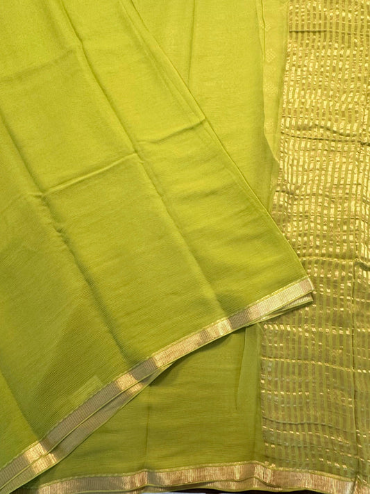 Parrot Green Pure Chiffon Saree