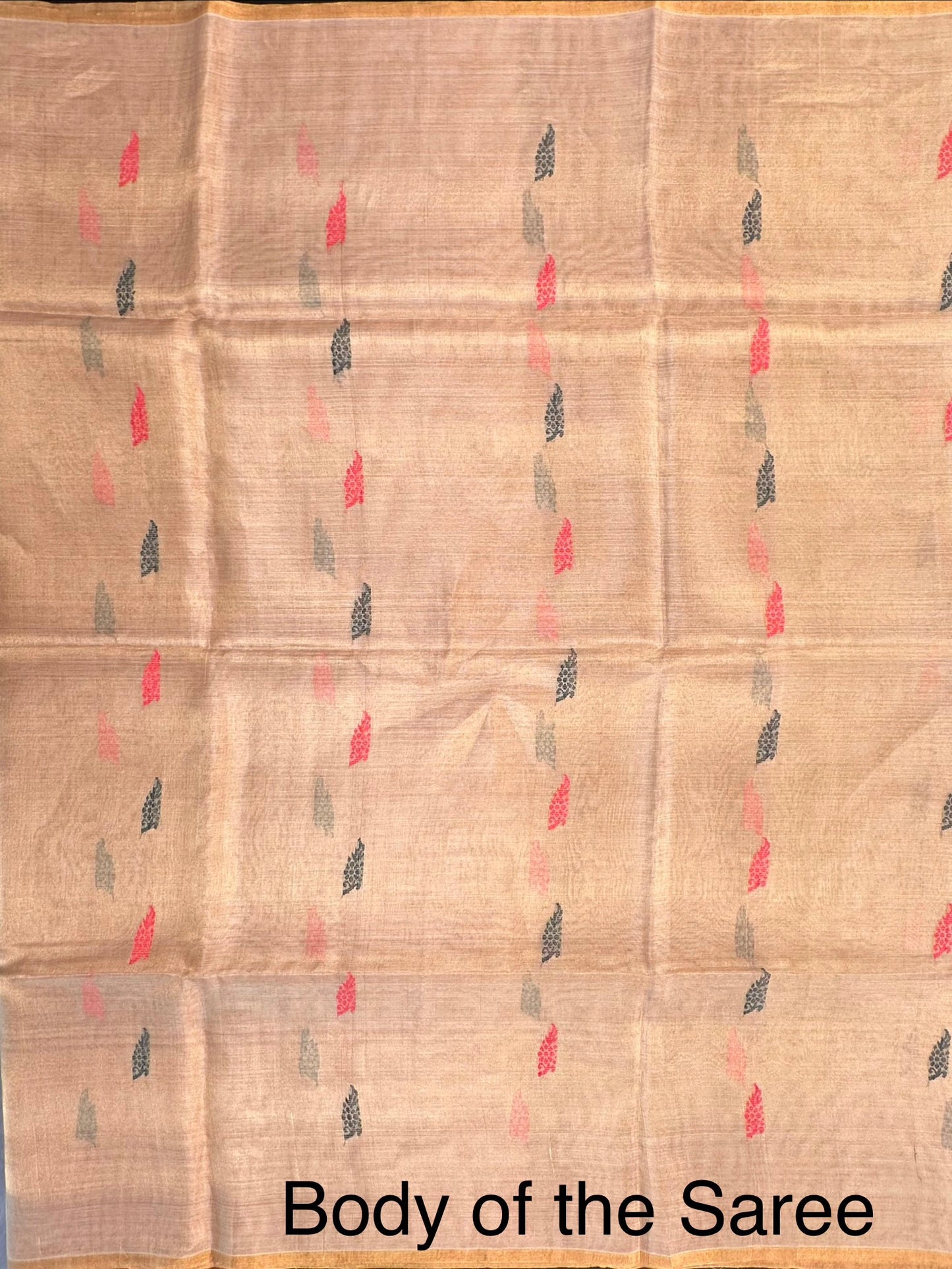 Golden-Pinkish Red Pure Tissue Silk Saree