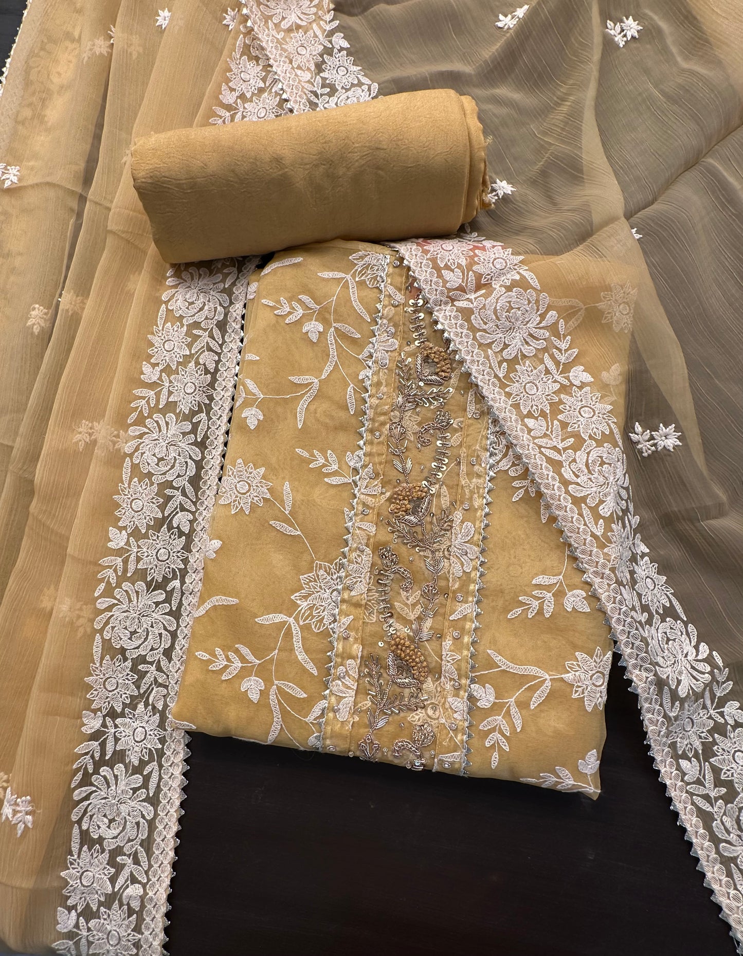 Mustard Art Organza 3-Piece Suit