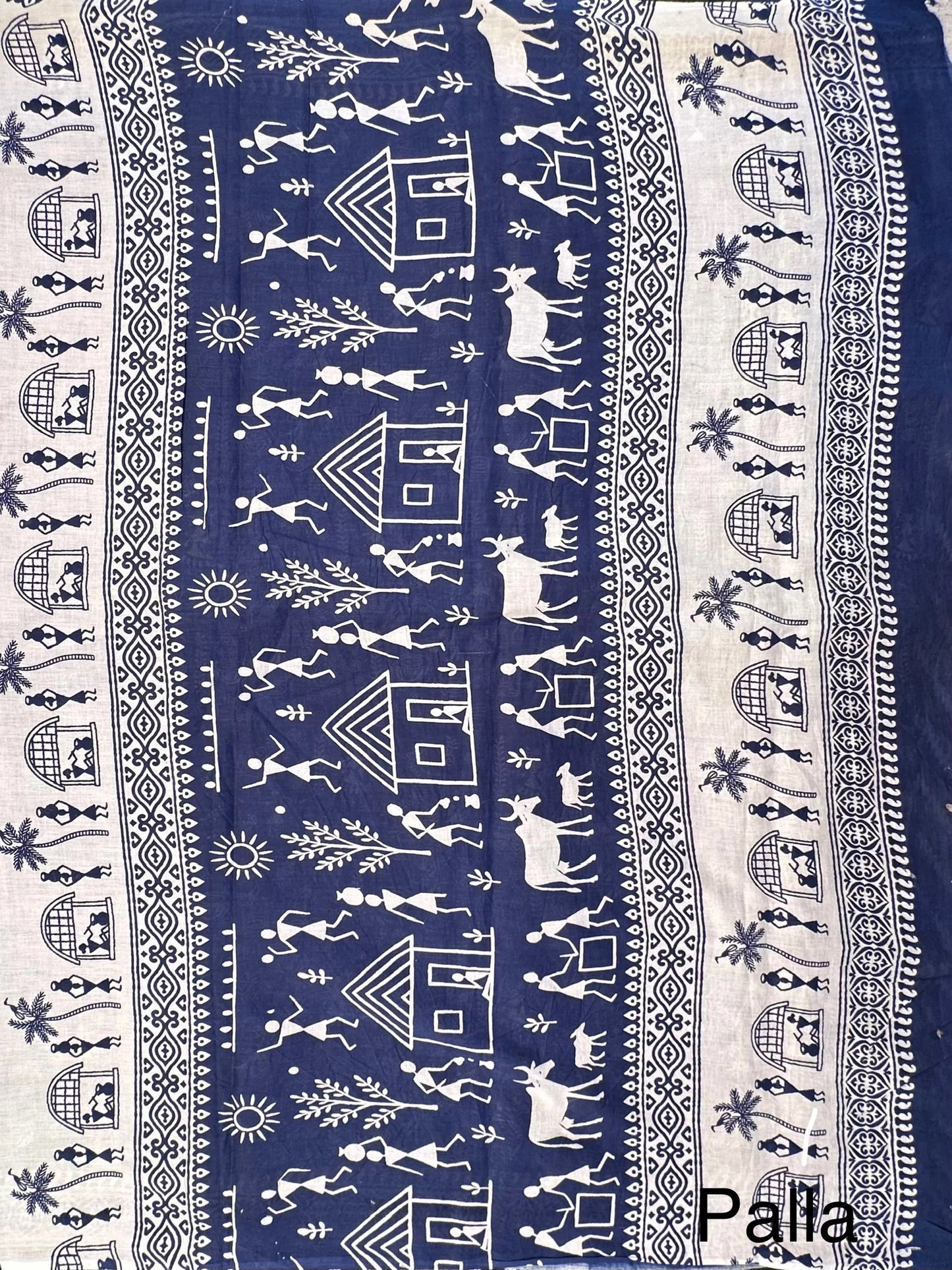 Navy Blue Warli Print Pure Cotton Saree