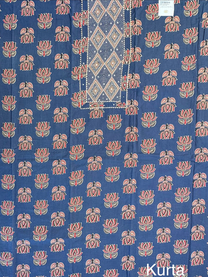 Navy Blue Printed Pure Cotton Suit