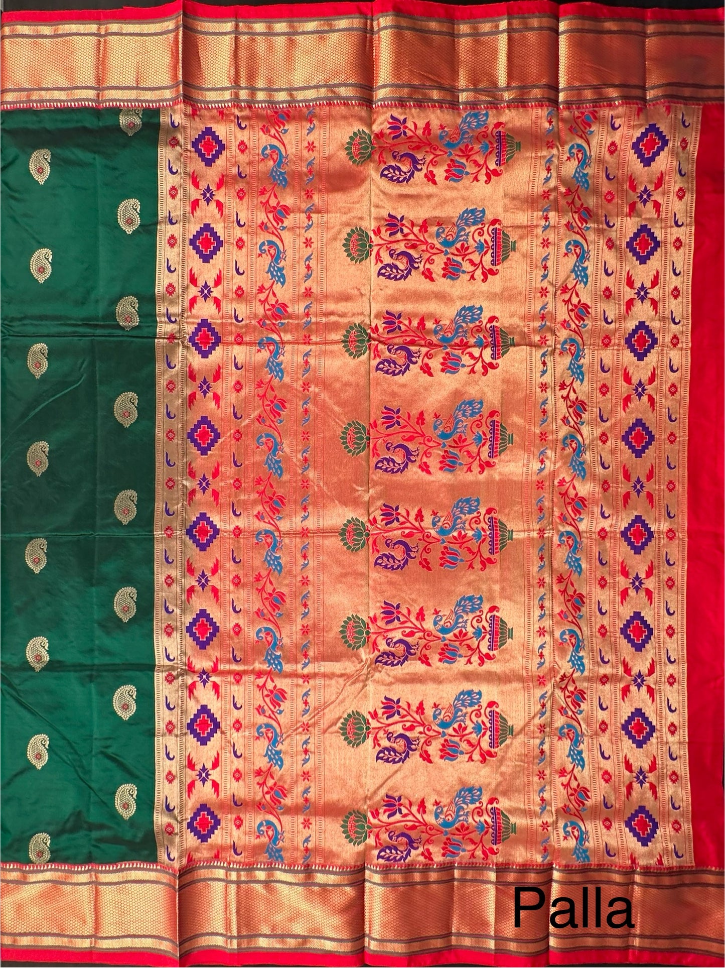 Bottle Green-Red Paithini Silk Saree