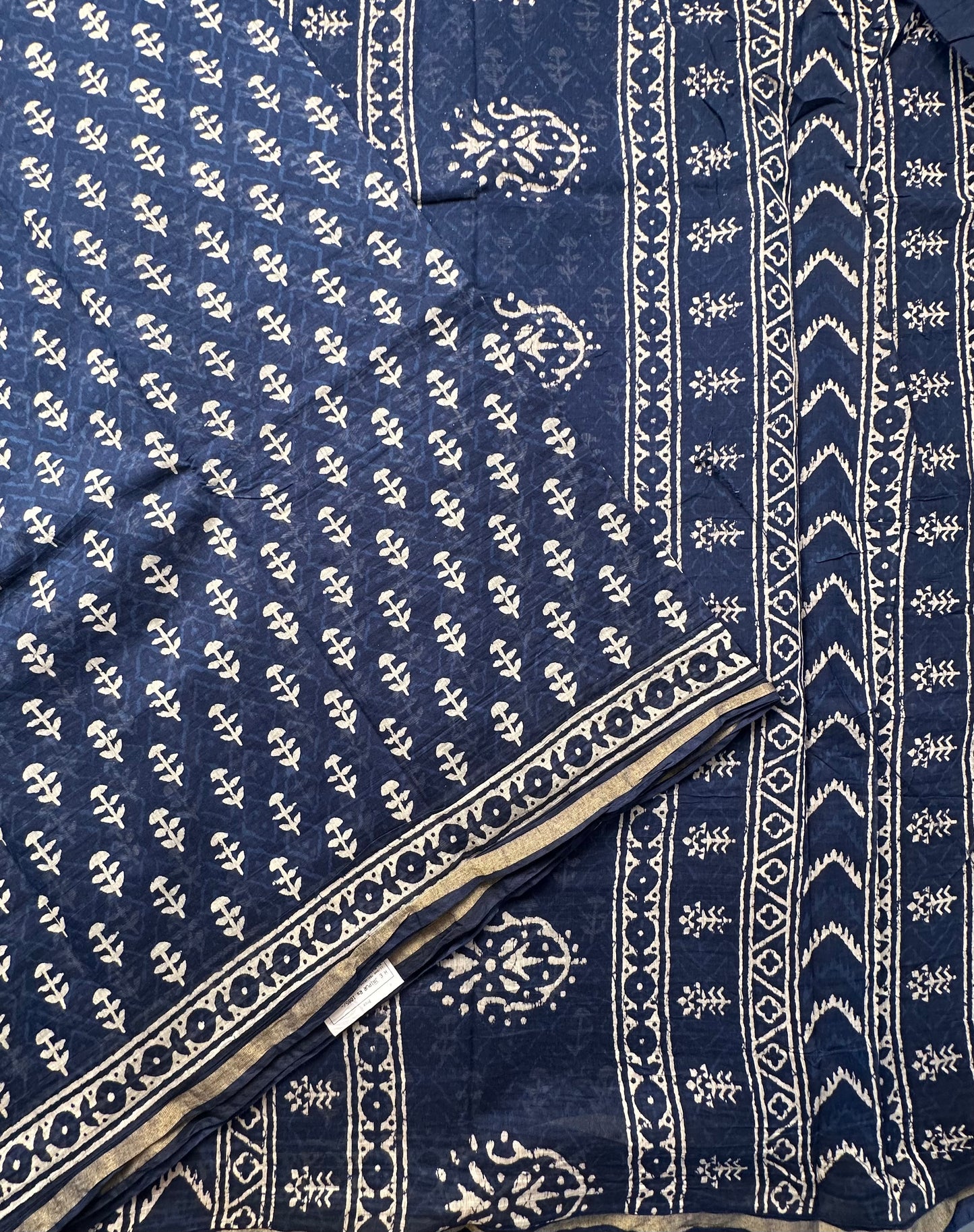 Indigo Blue Printed Cotton Blend Saree